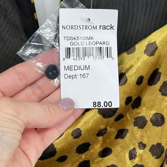 4SI3NNA Gold Leopard Velvet Bodysuit Long Puff Sleeves Front Cutout Women Medium - Picture 8 of 10